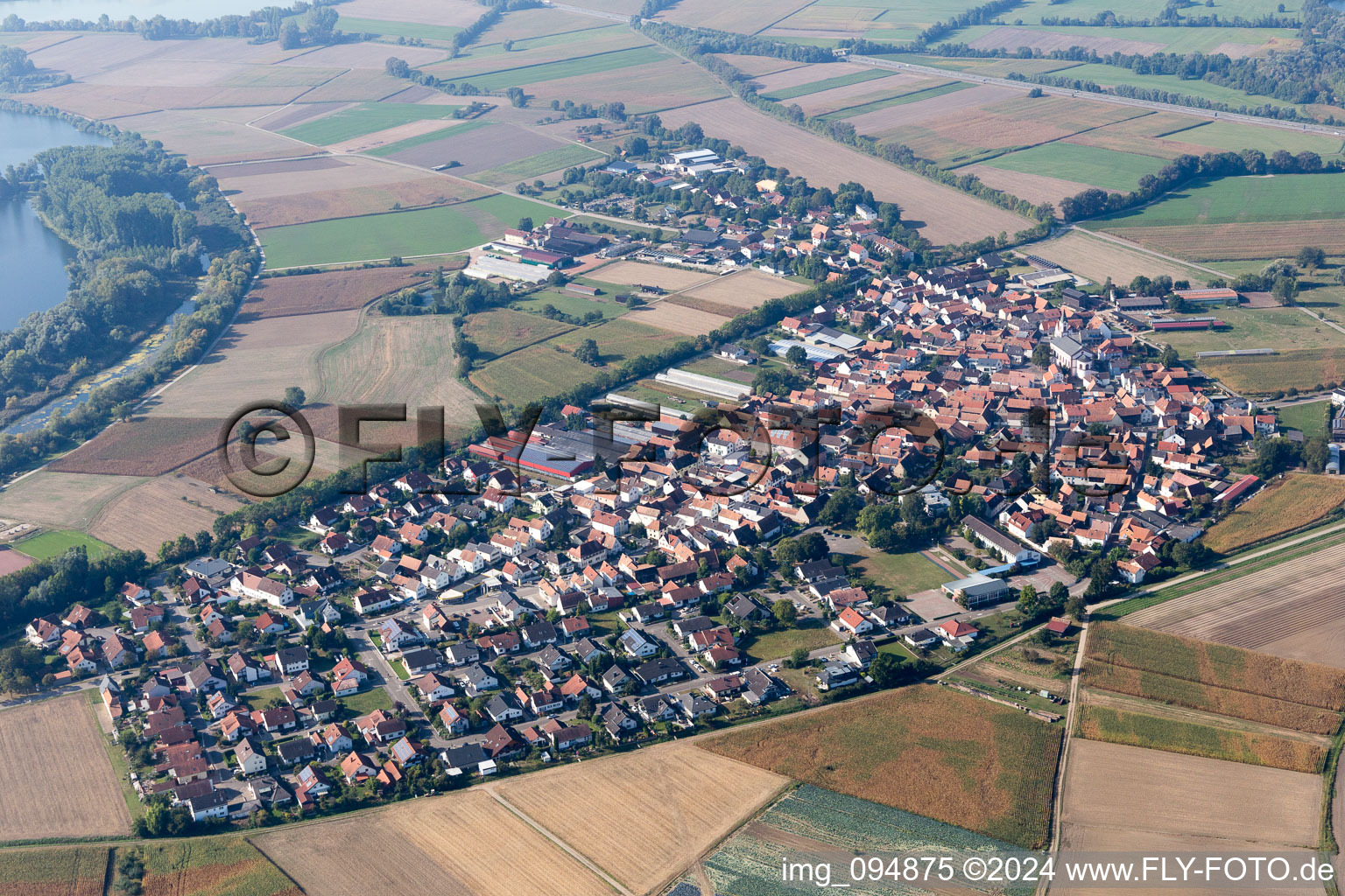 Drone image of Neupotz in the state Rhineland-Palatinate, Germany