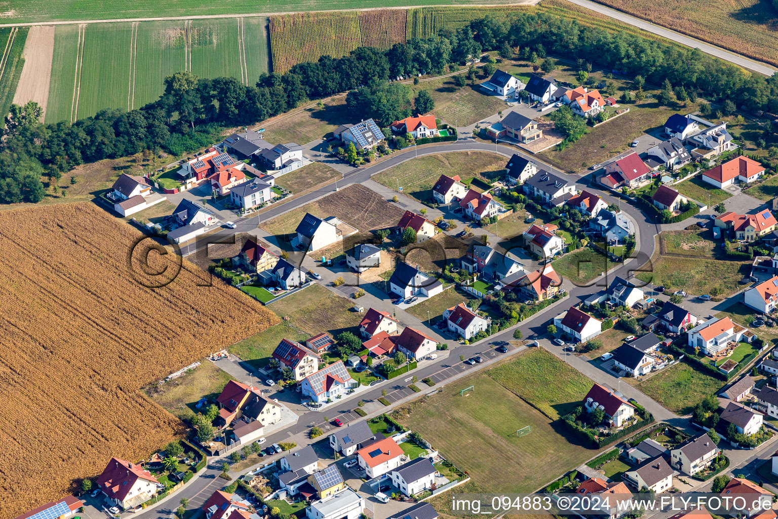 Oblique view of District Hardtwald in Neupotz in the state Rhineland-Palatinate, Germany