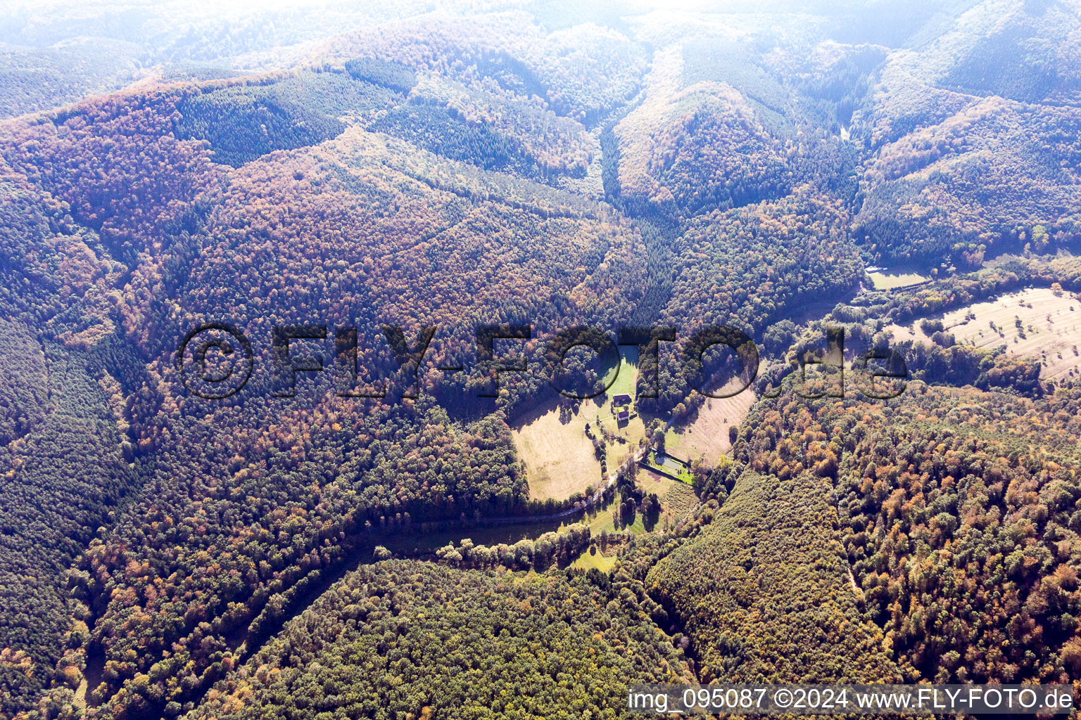 Aerial view of Niedersteinbach in the state Bas-Rhin, France