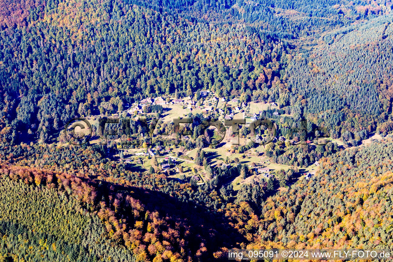 Aerial view of Wengelsbach in Niedersteinbach in the state Bas-Rhin, France