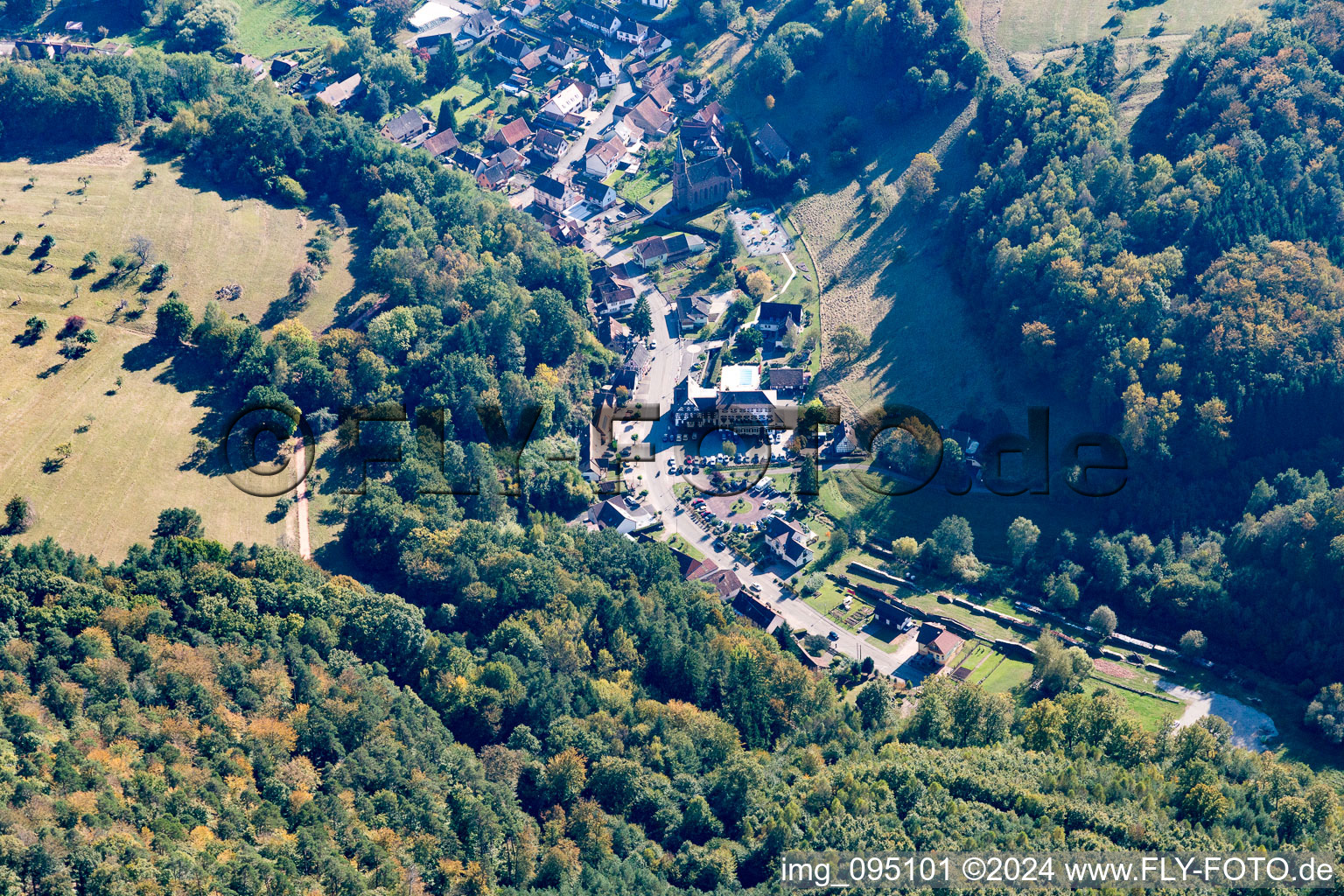 Niedersteinbach in the state Bas-Rhin, France viewn from the air