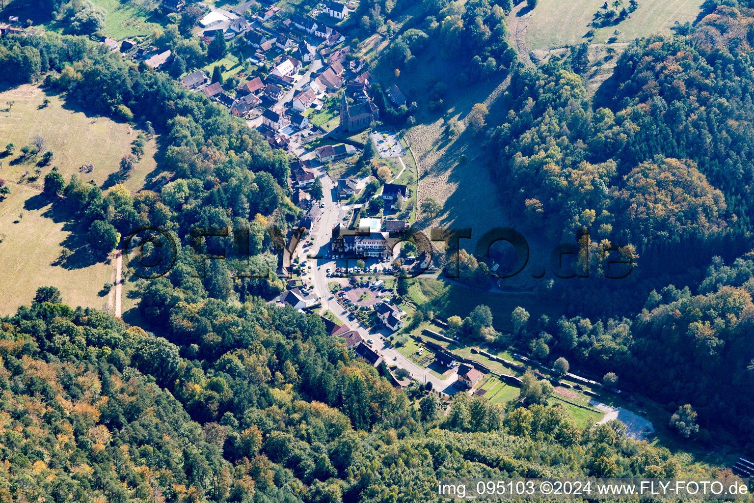 Drone image of Niedersteinbach in the state Bas-Rhin, France