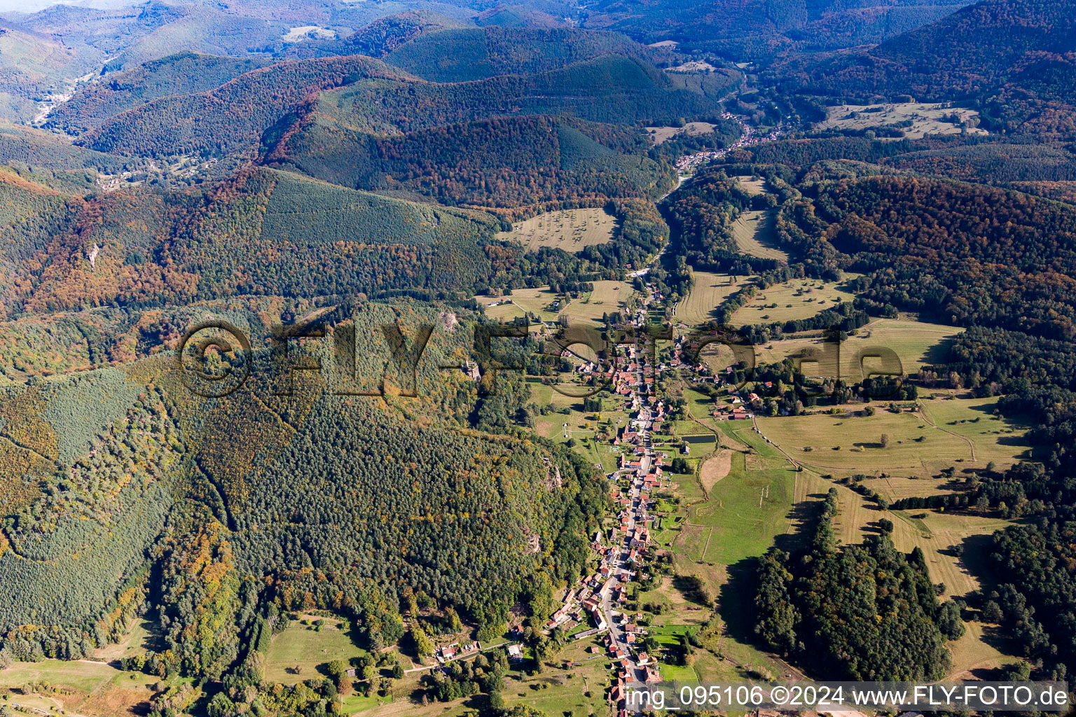 Aerial view of Obersteinbach in the state Bas-Rhin, France