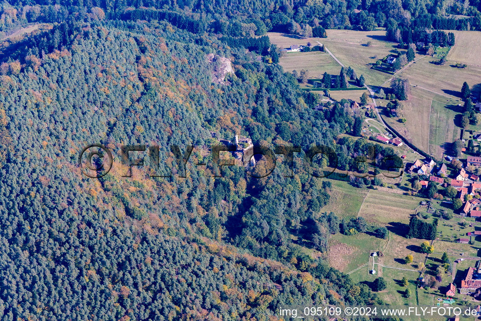 Aerial view of Chateau Petit Arnsberg in Obersteinbach in the state Bas-Rhin, France