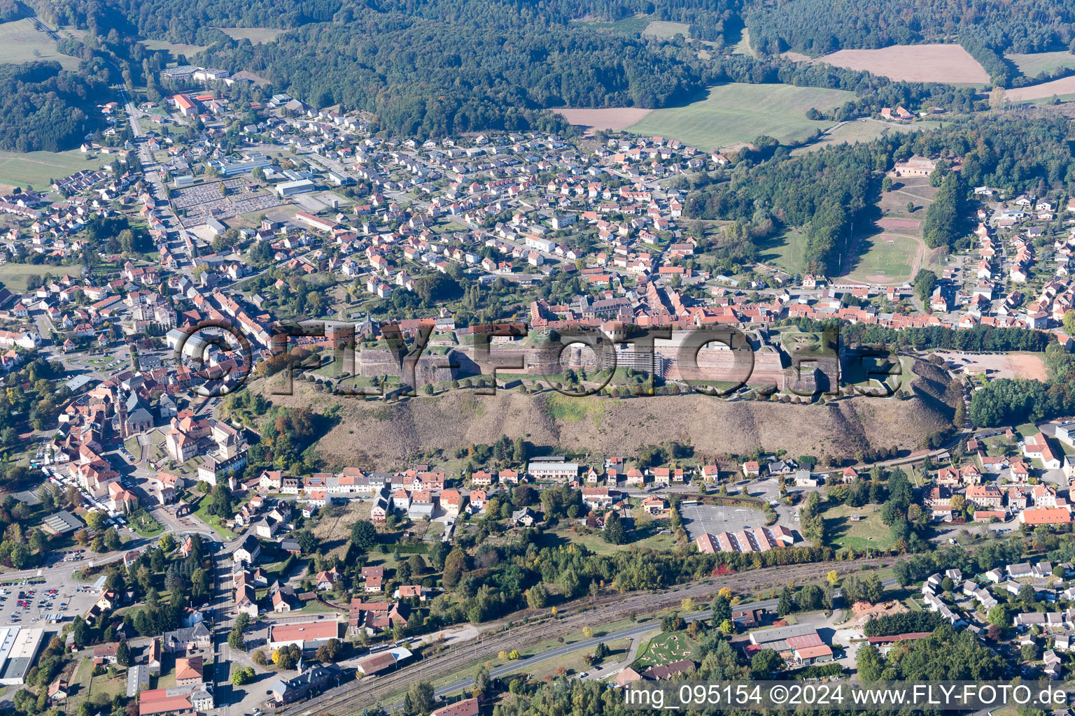 Bitche in the state Moselle, France seen from above