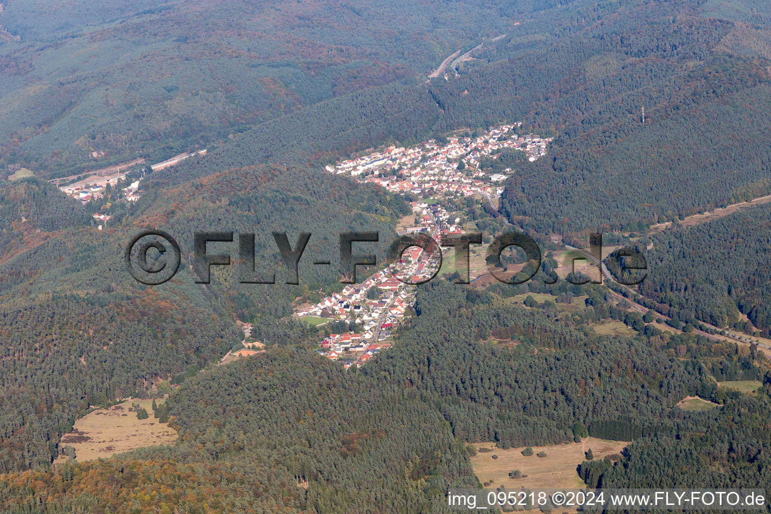 Bird's eye view of Hinterweidenthal in the state Rhineland-Palatinate, Germany