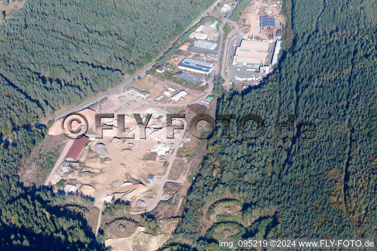 Aerial view of Industriestrasse in Hinterweidenthal in the state Rhineland-Palatinate, Germany