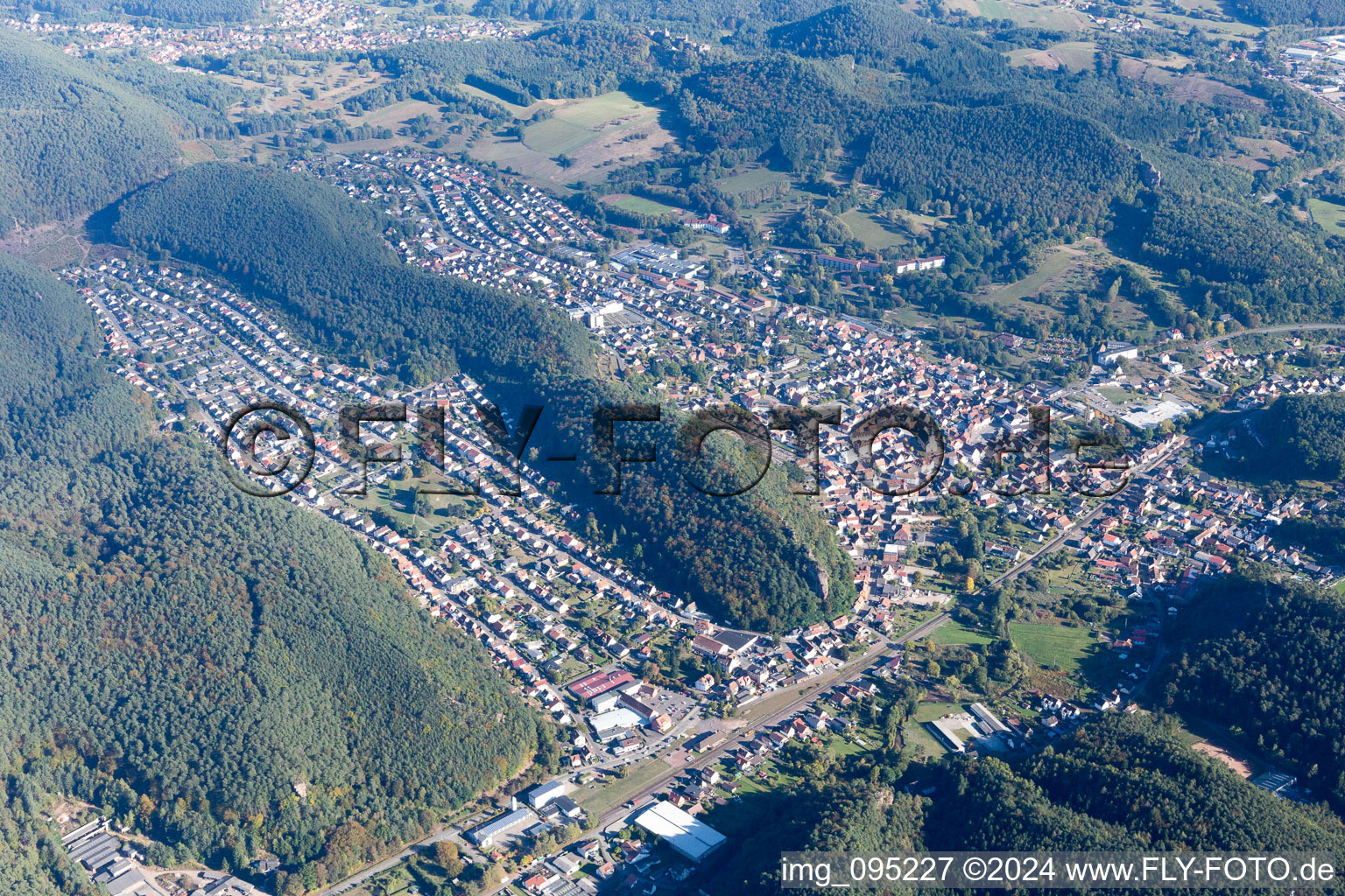 Dahn in the state Rhineland-Palatinate, Germany seen from above