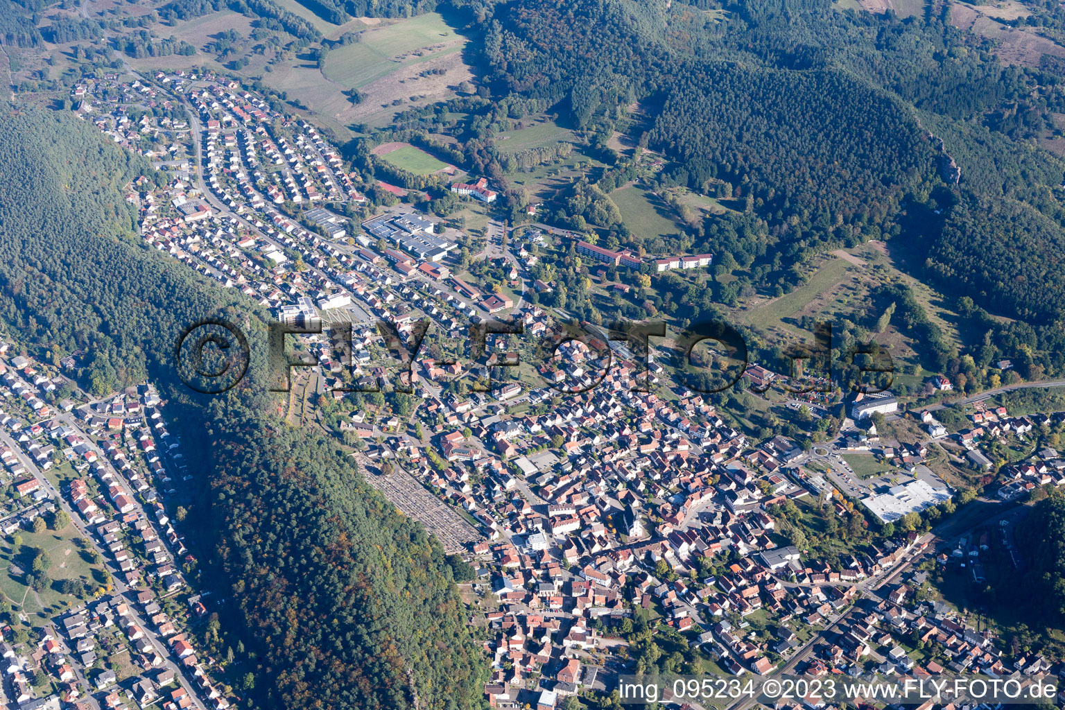Bird's eye view of Dahn in the state Rhineland-Palatinate, Germany