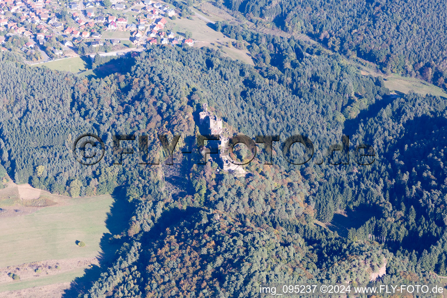 Drone image of Dahn in the state Rhineland-Palatinate, Germany