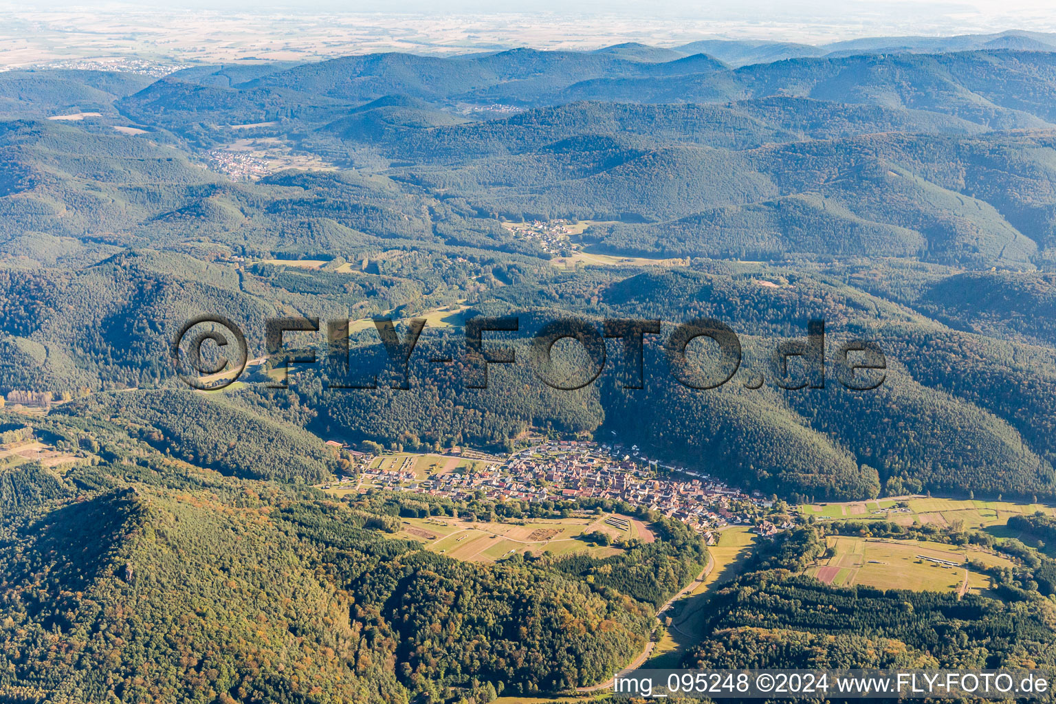 Aerial view of From the northwest in Vorderweidenthal in the state Rhineland-Palatinate, Germany