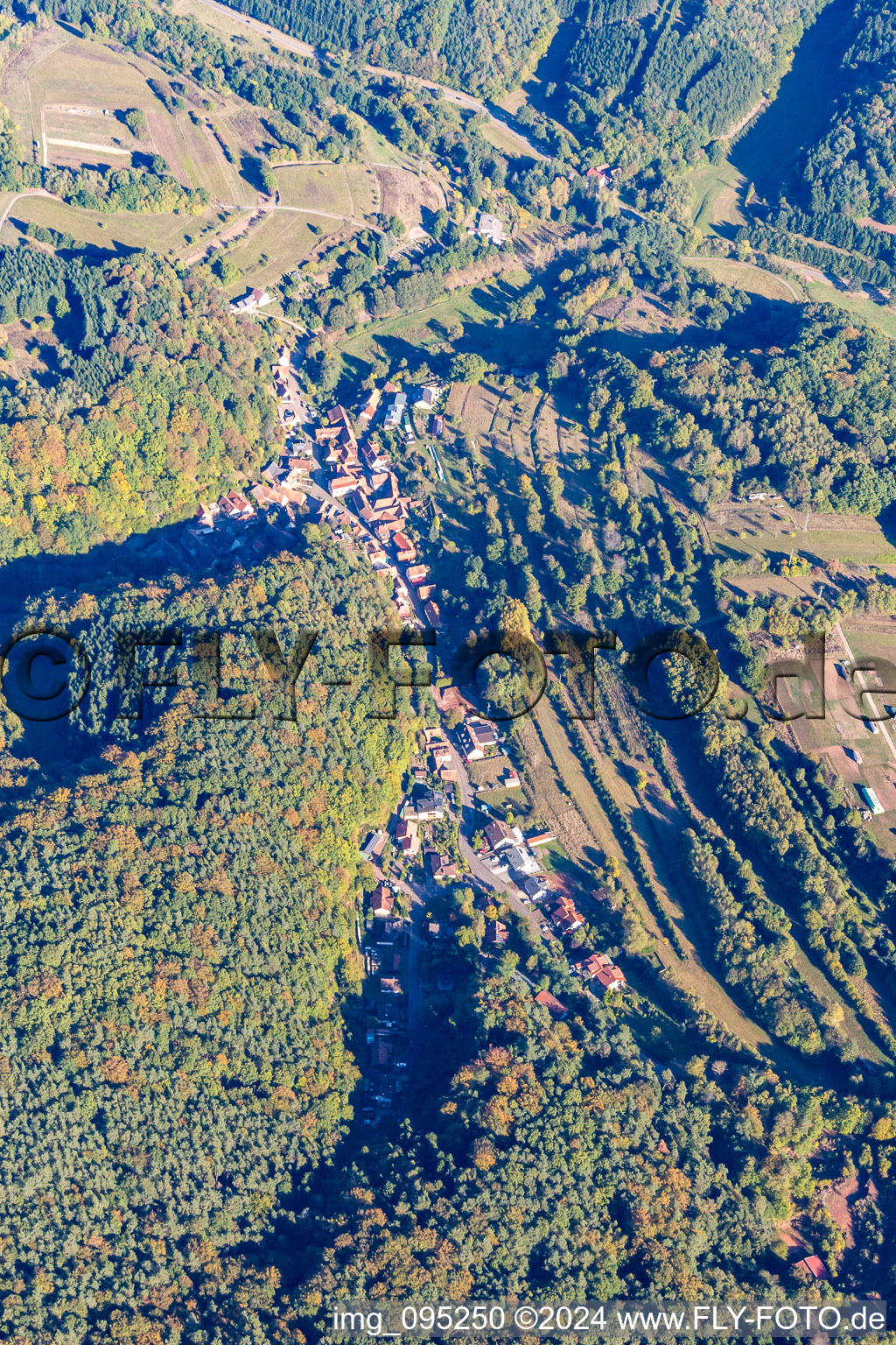 Aerial view of Oberschlettenbach in the state Rhineland-Palatinate, Germany