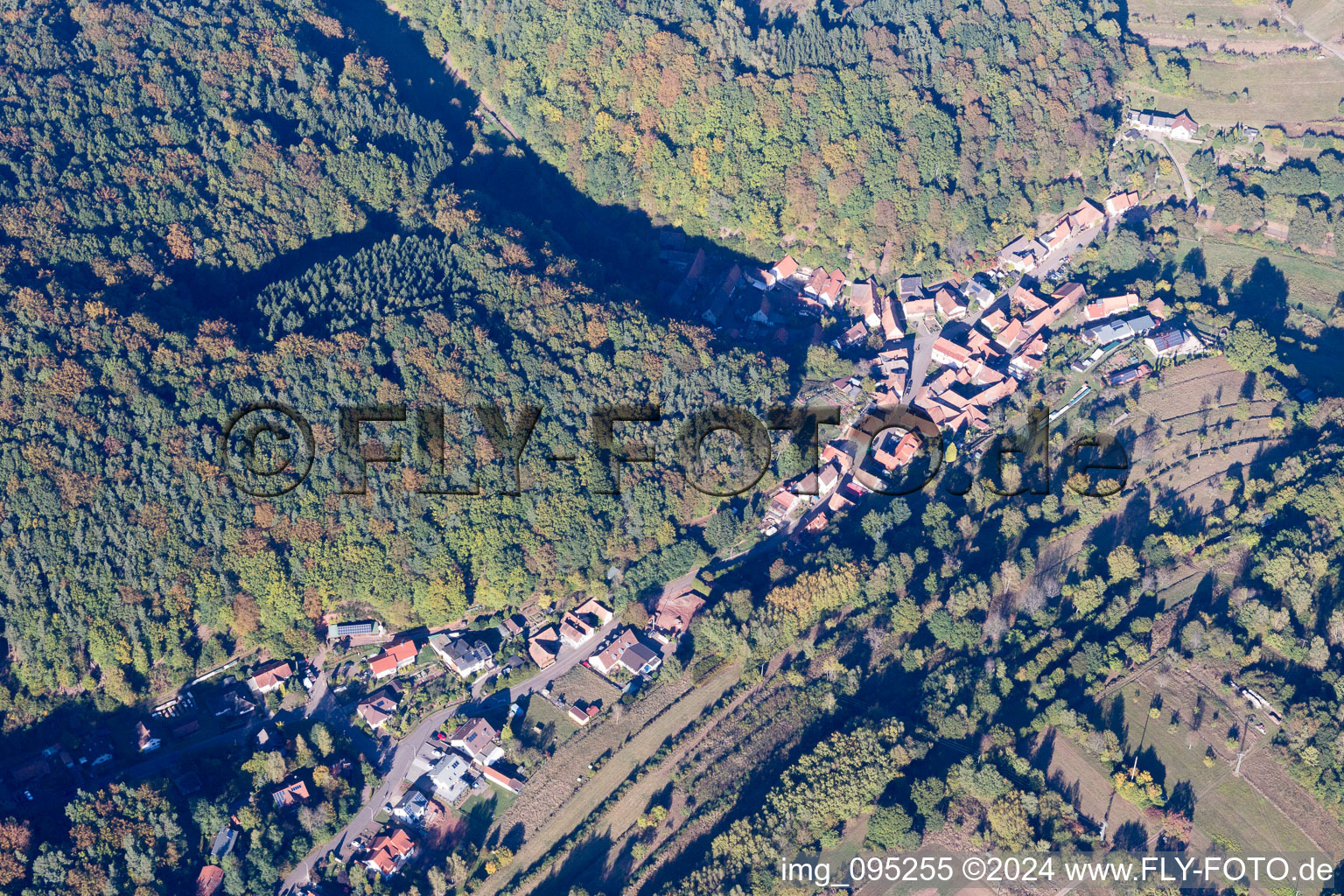 Oberschlettenbach in the state Rhineland-Palatinate, Germany seen from above