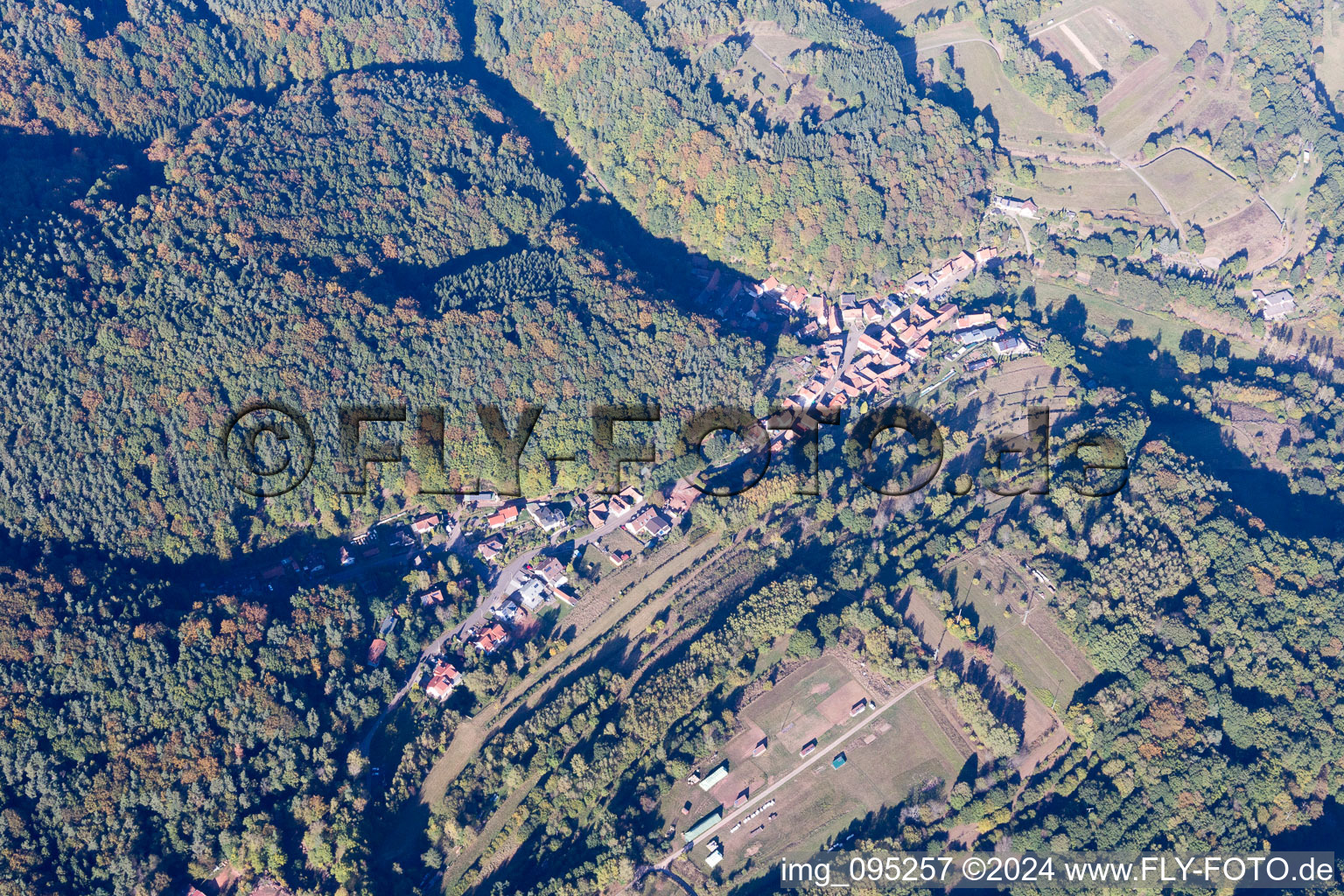 Oberschlettenbach in the state Rhineland-Palatinate, Germany from the plane