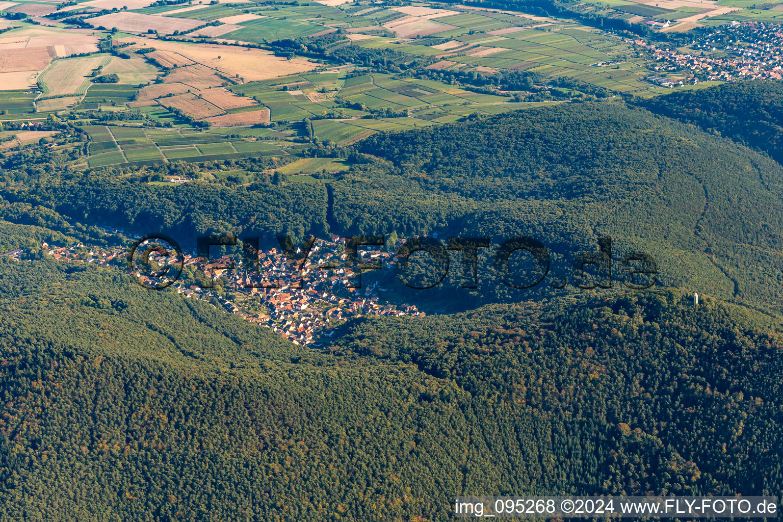 Aerial view of Dörrenbach in the state Rhineland-Palatinate, Germany