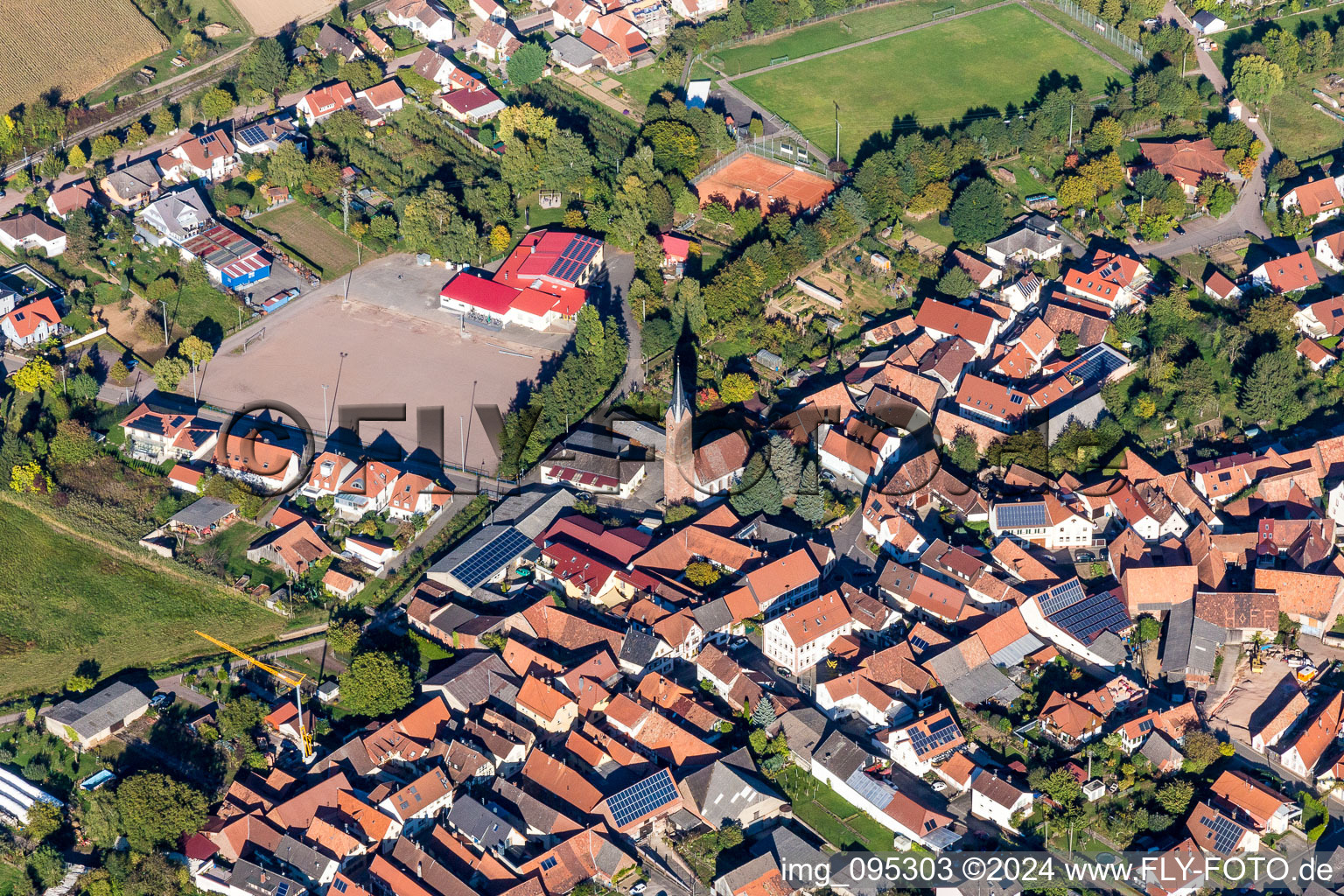 Sports grounds and football pitch in Kapellen-Drusweiler in the state Rhineland-Palatinate, Germany