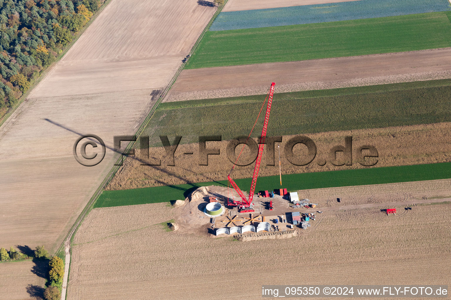 Construction site for wind turbine installation in Hatzenbuehl in the state Rhineland-Palatinate, Germany