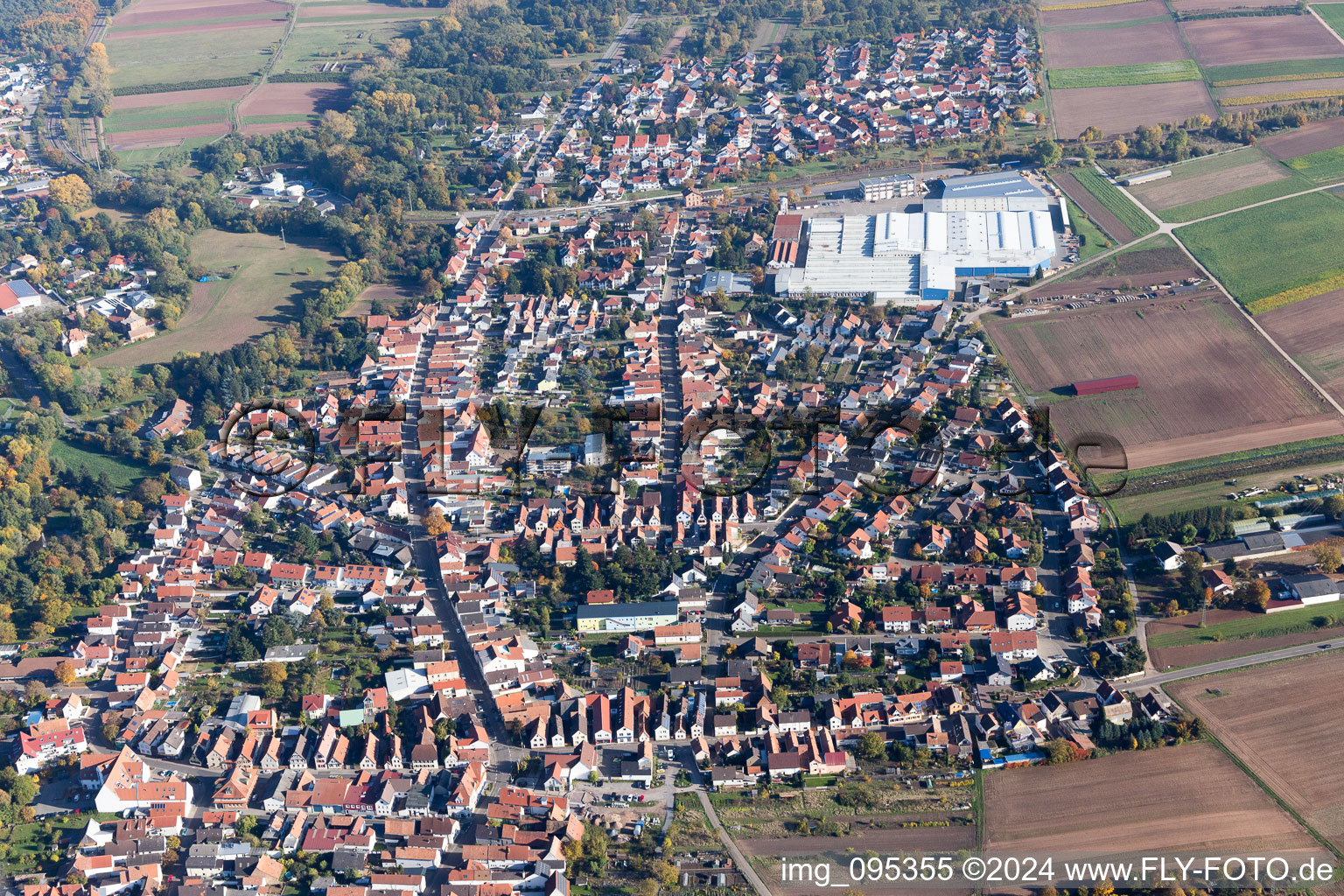 Bellheim in the state Rhineland-Palatinate, Germany viewn from the air