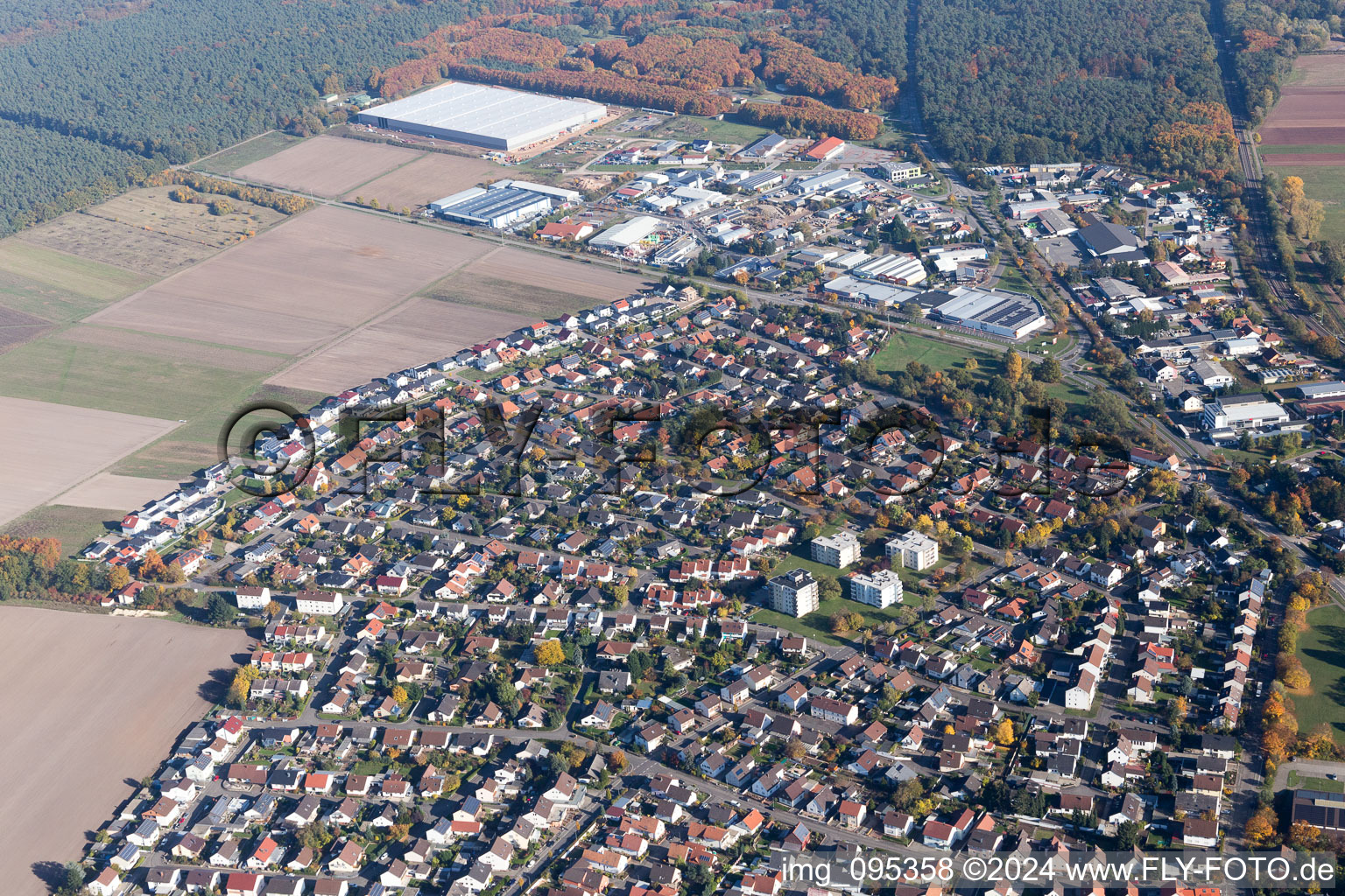 Bellheim in the state Rhineland-Palatinate, Germany from the drone perspective