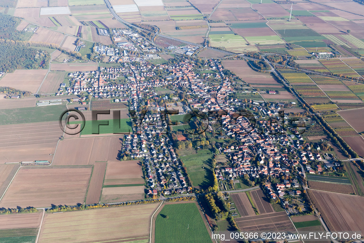 Oblique view of Schwegenheim in the state Rhineland-Palatinate, Germany