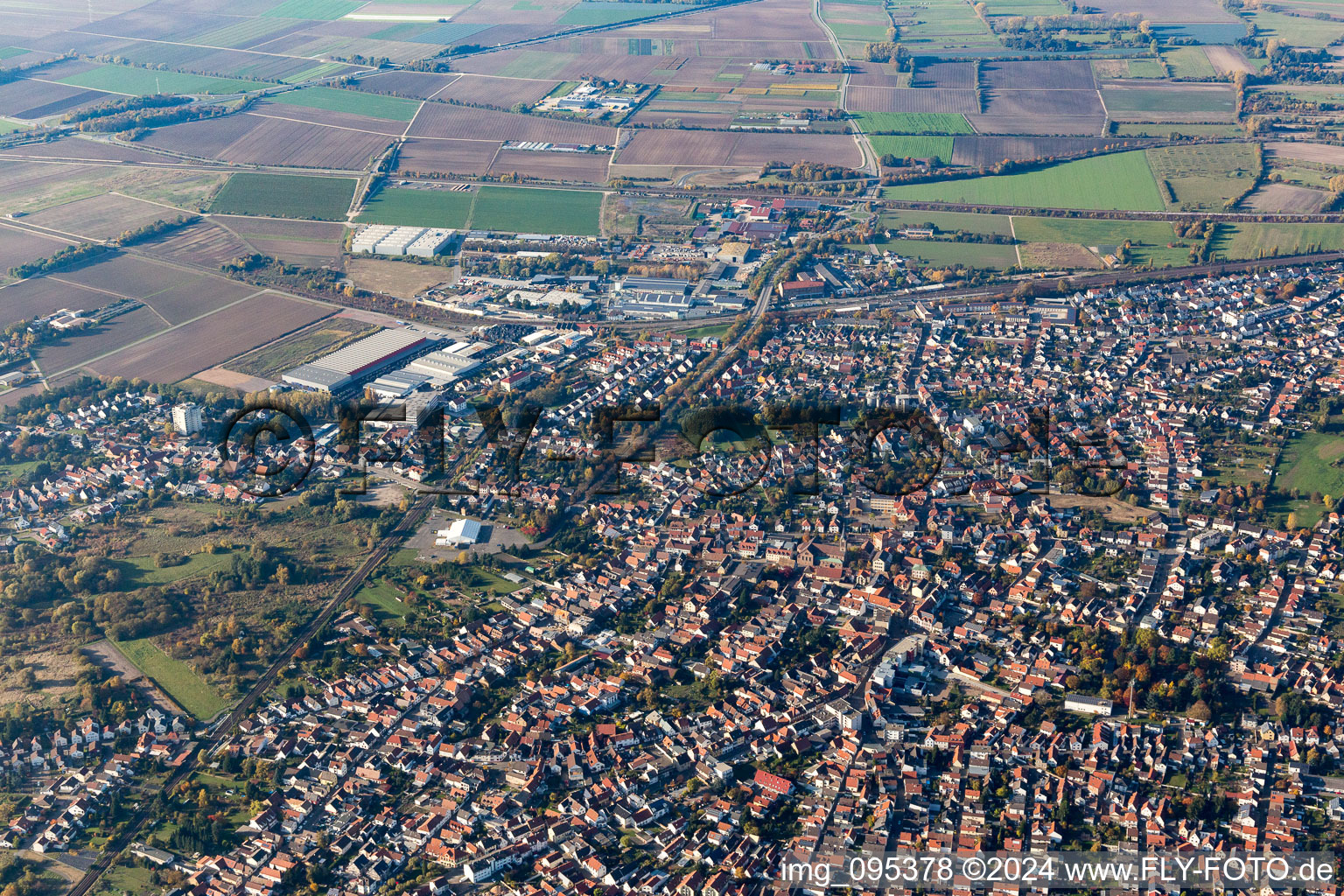 Schifferstadt in the state Rhineland-Palatinate, Germany seen from a drone