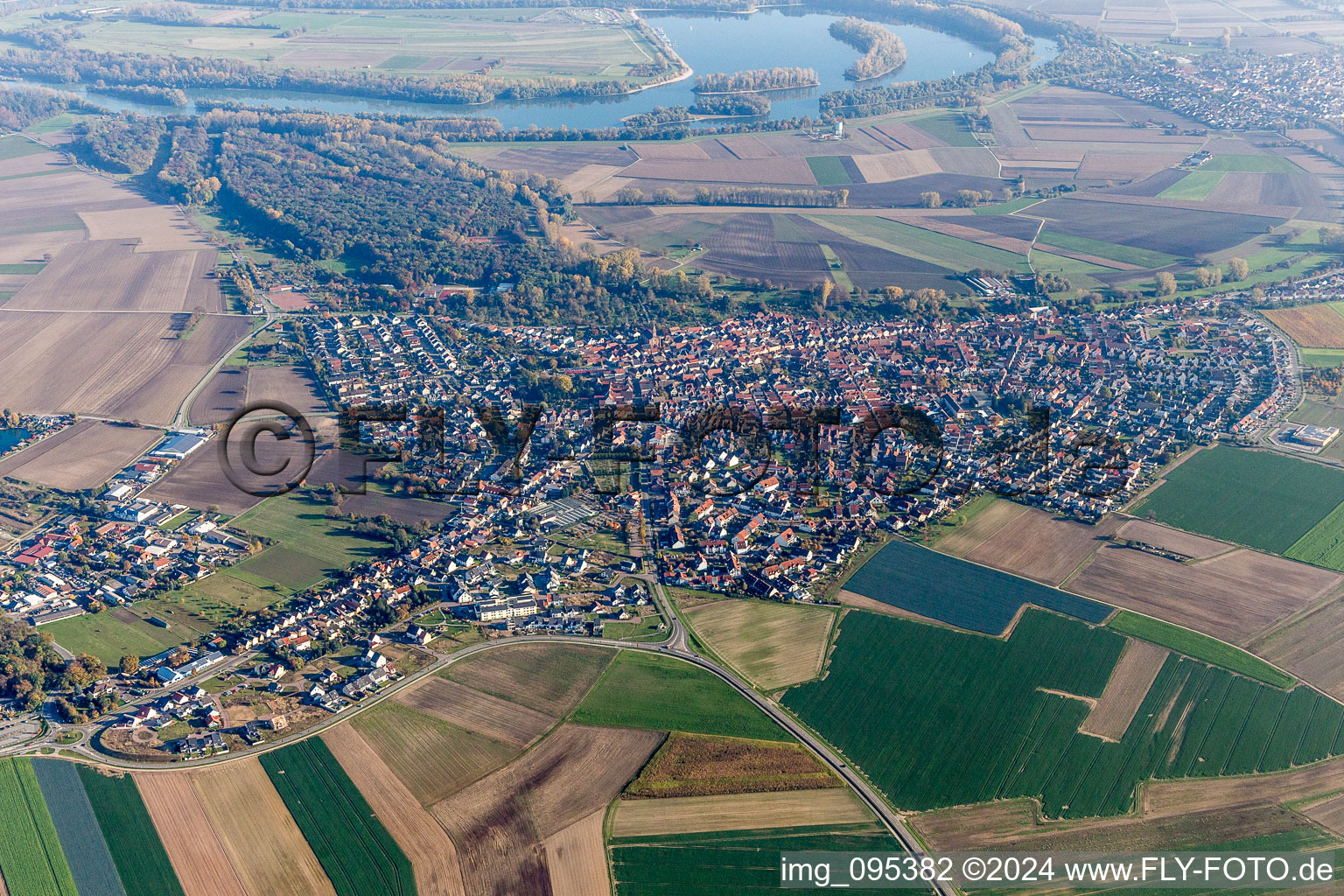 Oblique view of Town View of the streets and houses of the residential areas in Waldsee in the state Rhineland-Palatinate, Germany