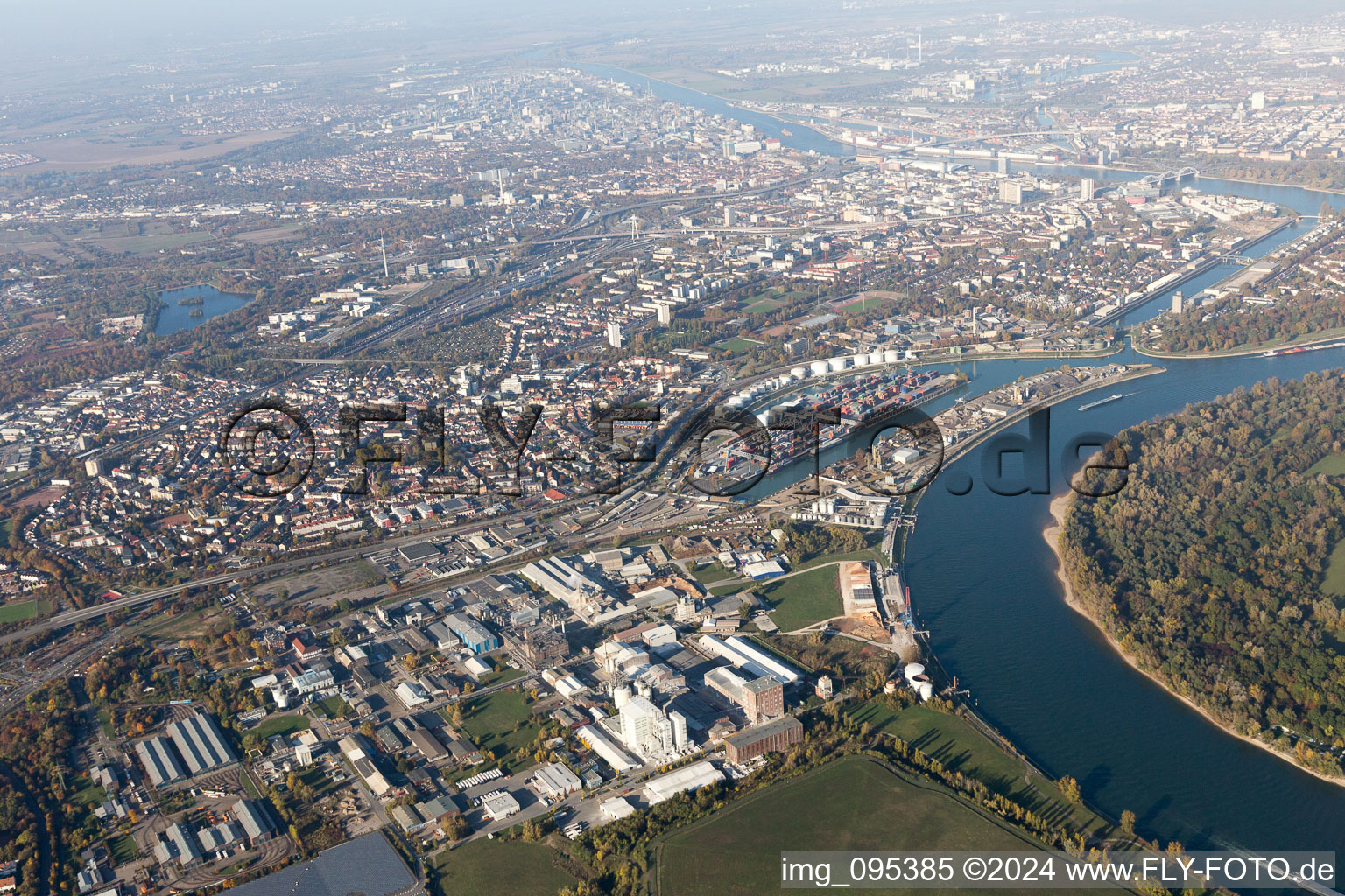 Aerial view of District Rheingönheim in Ludwigshafen am Rhein in the state Rhineland-Palatinate, Germany