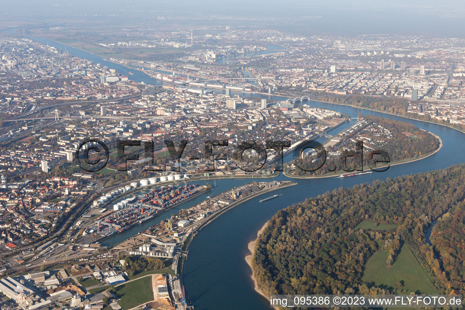 Aerial photograpy of District Rheingönheim in Ludwigshafen am Rhein in the state Rhineland-Palatinate, Germany