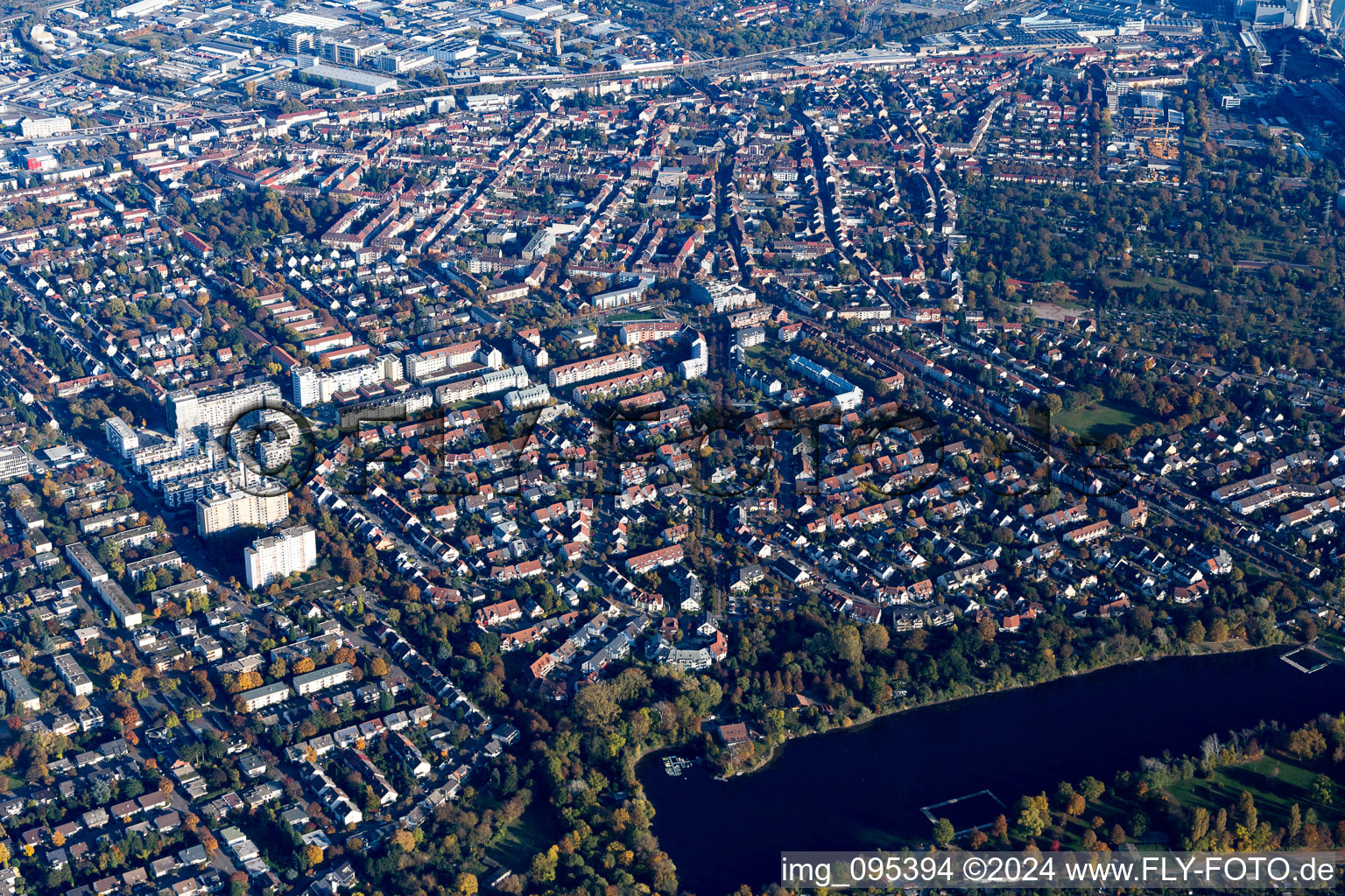 Aerial view of District Niederfeld in Mannheim in the state Baden-Wuerttemberg, Germany