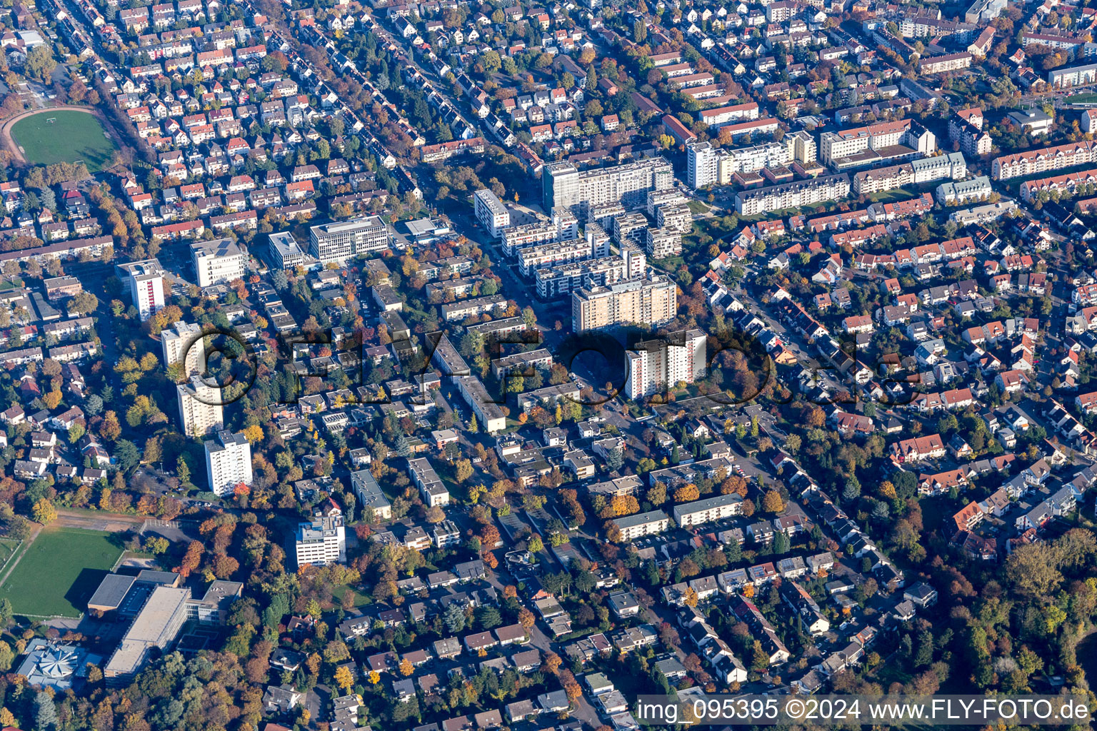 Aerial photograpy of District Niederfeld in Mannheim in the state Baden-Wuerttemberg, Germany