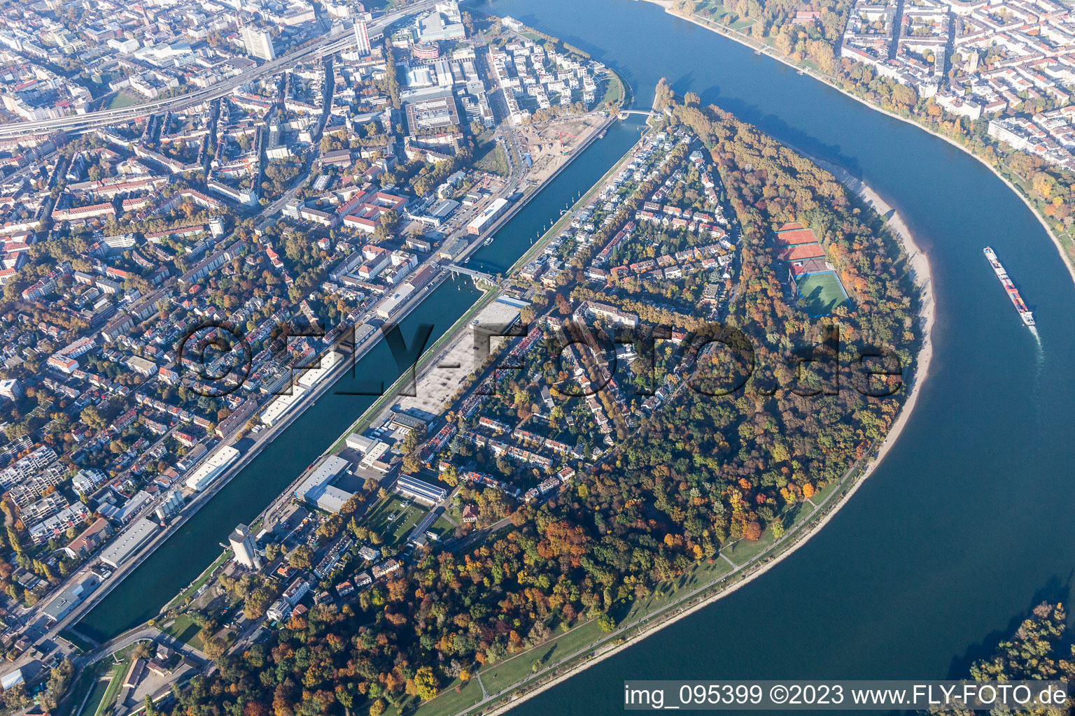 Aerial view of Park Island in the district Süd in Ludwigshafen am Rhein in the state Rhineland-Palatinate, Germany