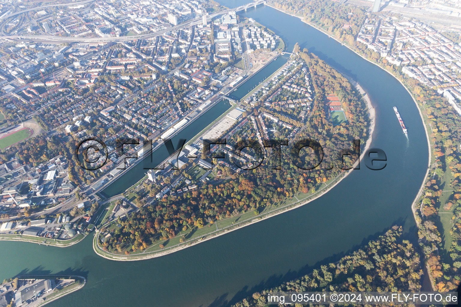 Aerial photograpy of Park Island in the district Süd in Ludwigshafen am Rhein in the state Rhineland-Palatinate, Germany