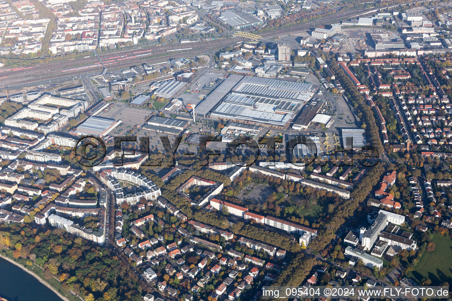 Aerial view of District Lindenhof in Mannheim in the state Baden-Wuerttemberg, Germany