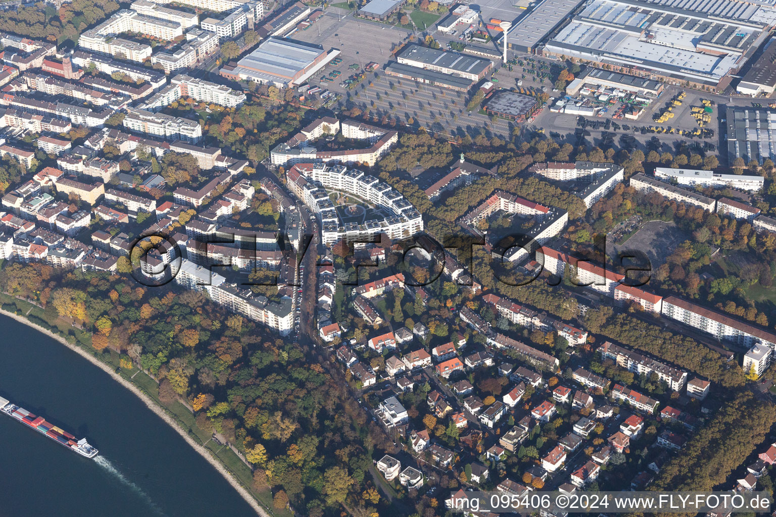 Oblique view of District Lindenhof in Mannheim in the state Baden-Wuerttemberg, Germany