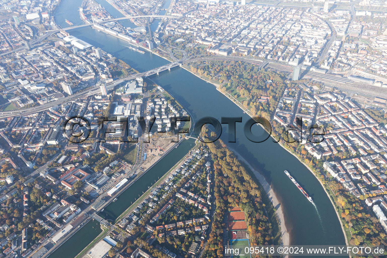 Aerial view of Luitpold Harbour in the district Süd in Ludwigshafen am Rhein in the state Rhineland-Palatinate, Germany