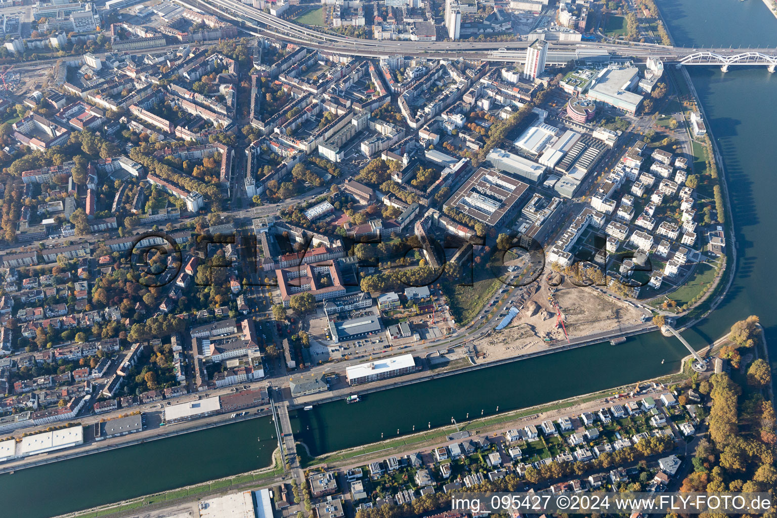 Oblique view of Luitpold Harbour in the district Süd in Ludwigshafen am Rhein in the state Rhineland-Palatinate, Germany