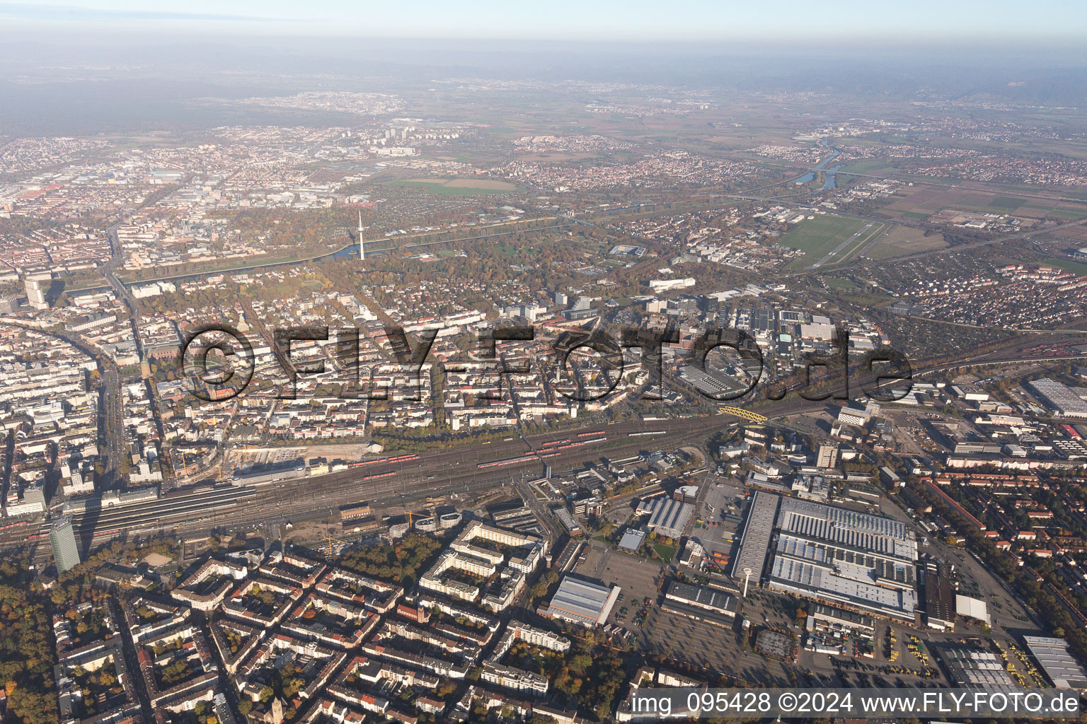 District Lindenhof in Mannheim in the state Baden-Wuerttemberg, Germany from above