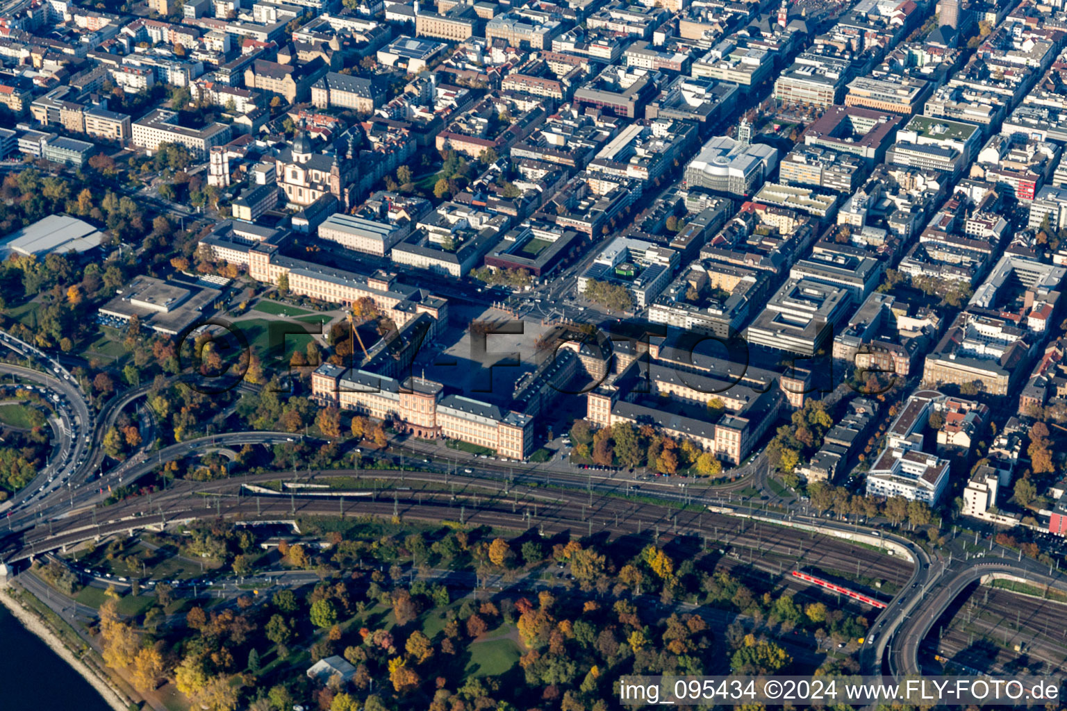 Aerial view of Mannheim Castle in the district Innenstadt in Mannheim in the state Baden-Wuerttemberg, Germany