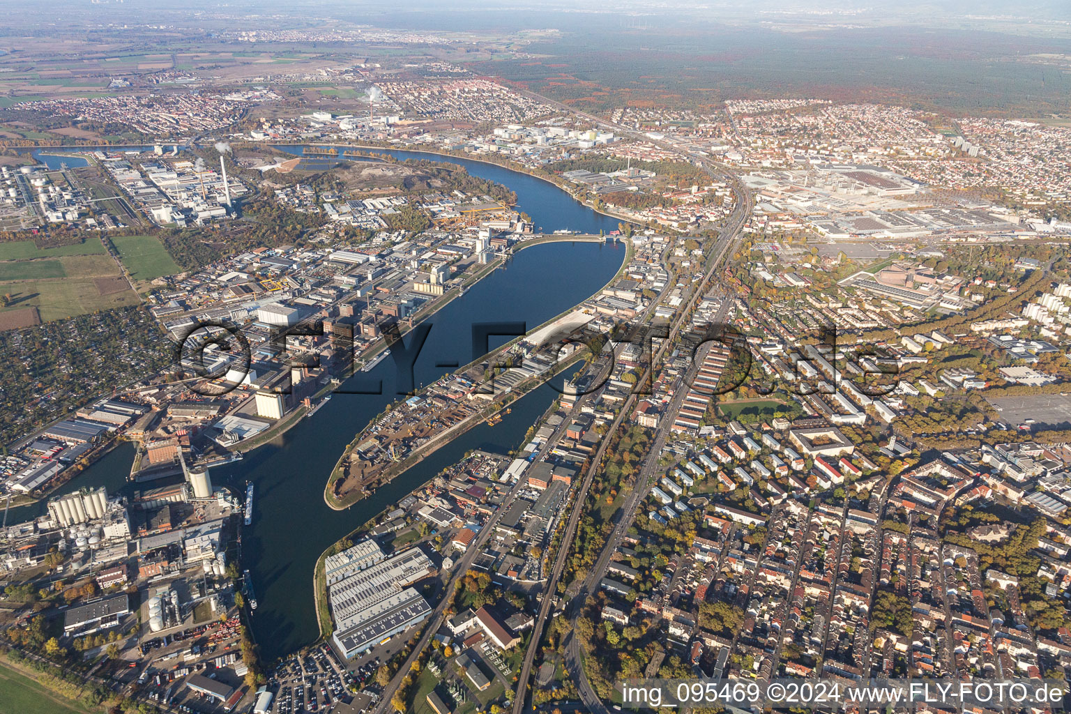 Industrial port Friesenheimer Insel in the district Neckarstadt-West in Mannheim in the state Baden-Wuerttemberg, Germany