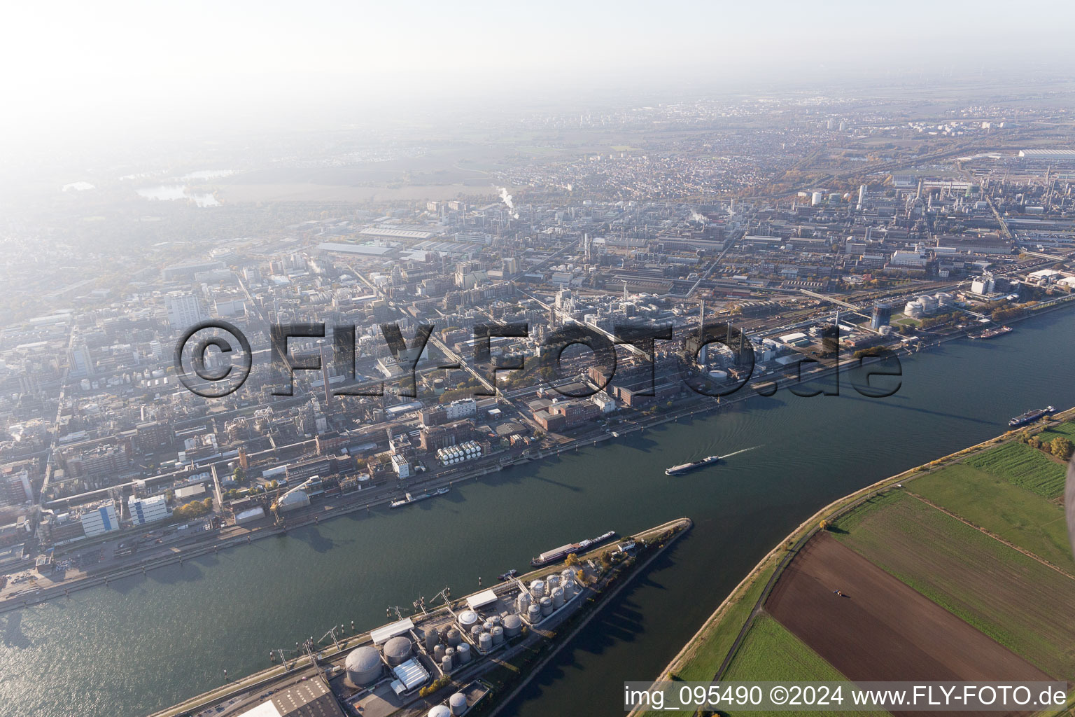 District BASF in Ludwigshafen am Rhein in the state Rhineland-Palatinate, Germany from the drone perspective