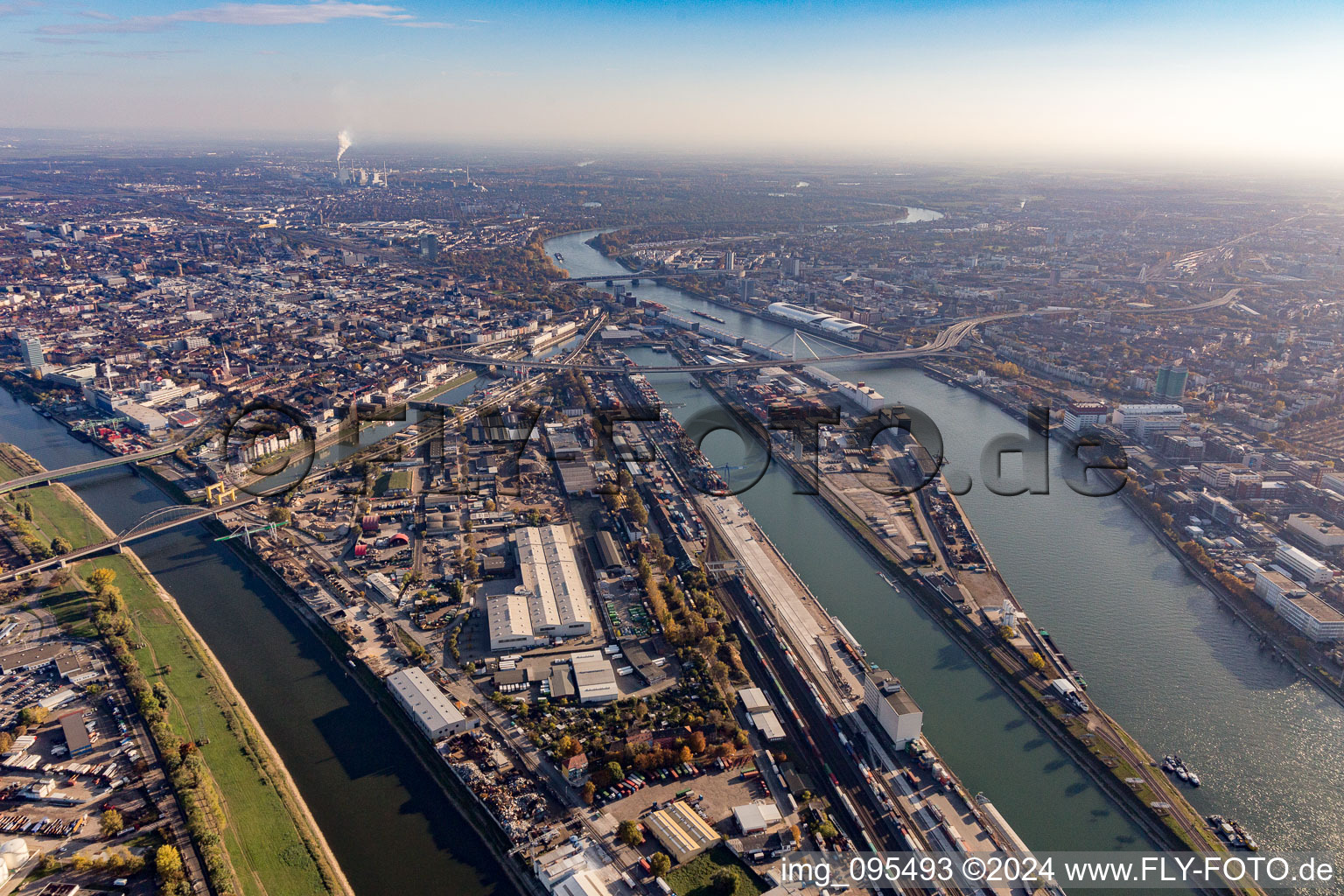 Oblique view of Mannheim Port in the district Innenstadt in Mannheim in the state Baden-Wuerttemberg, Germany