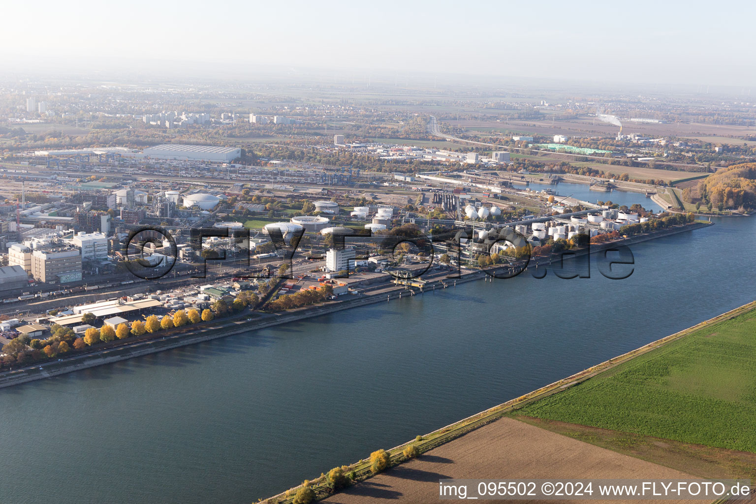 Oblique view of District BASF in Ludwigshafen am Rhein in the state Rhineland-Palatinate, Germany