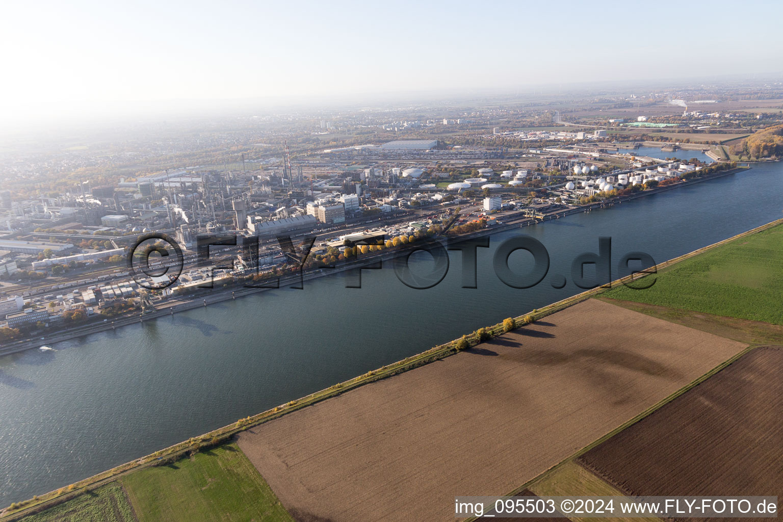 District BASF in Ludwigshafen am Rhein in the state Rhineland-Palatinate, Germany from above