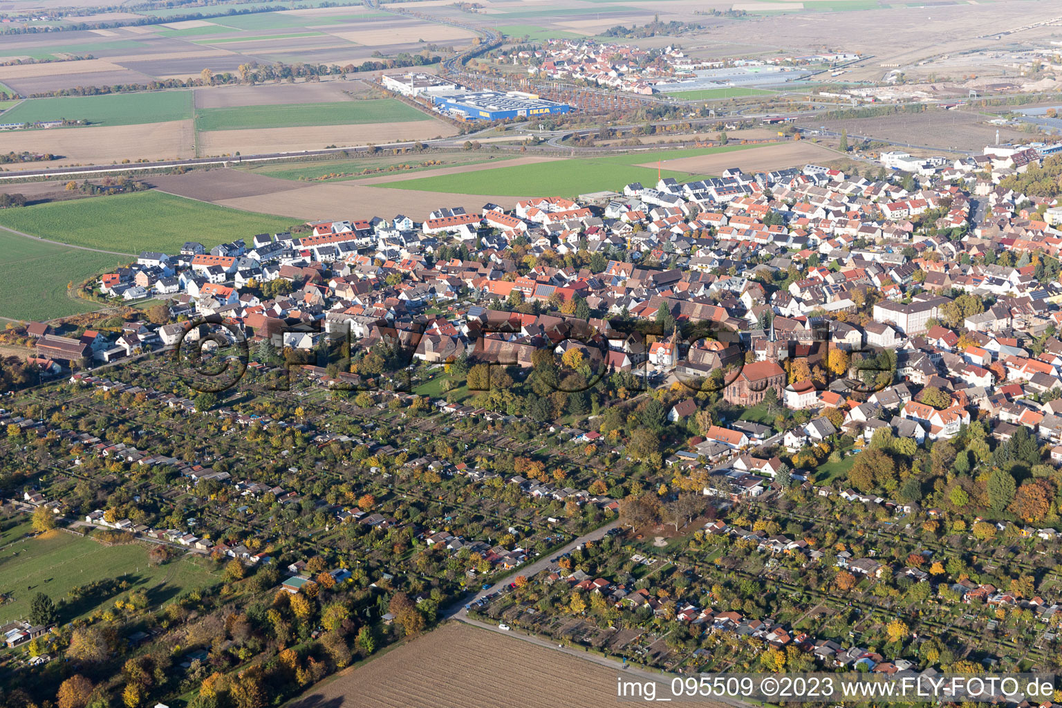 District Sandhofen in Mannheim in the state Baden-Wuerttemberg, Germany out of the air
