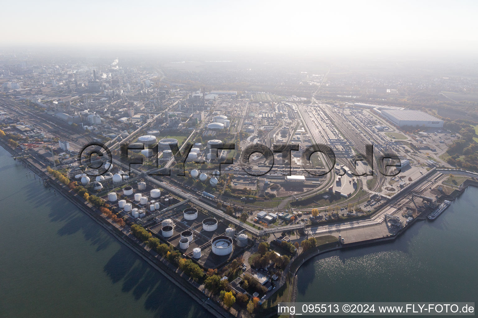 District BASF in Ludwigshafen am Rhein in the state Rhineland-Palatinate, Germany from the plane