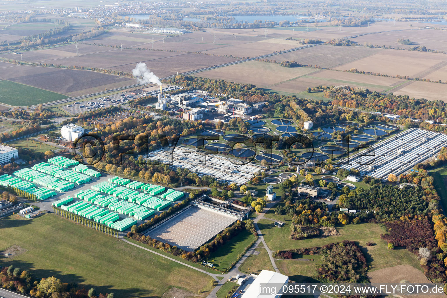 BASF sewage treatment plant in the district Mörsch in Frankenthal in the state Rhineland-Palatinate, Germany from the drone perspective