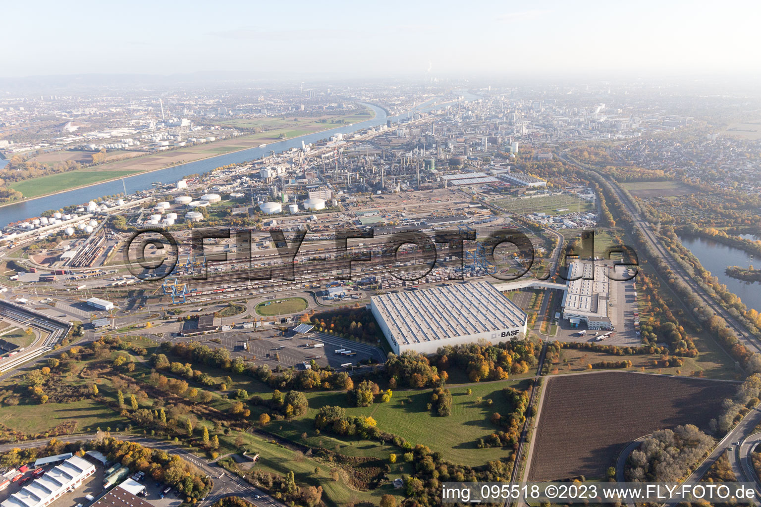 Aerial view of North in the district BASF in Ludwigshafen am Rhein in the state Rhineland-Palatinate, Germany
