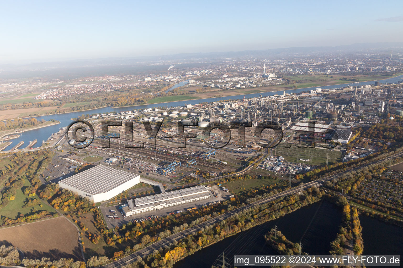 Oblique view of North in the district BASF in Ludwigshafen am Rhein in the state Rhineland-Palatinate, Germany