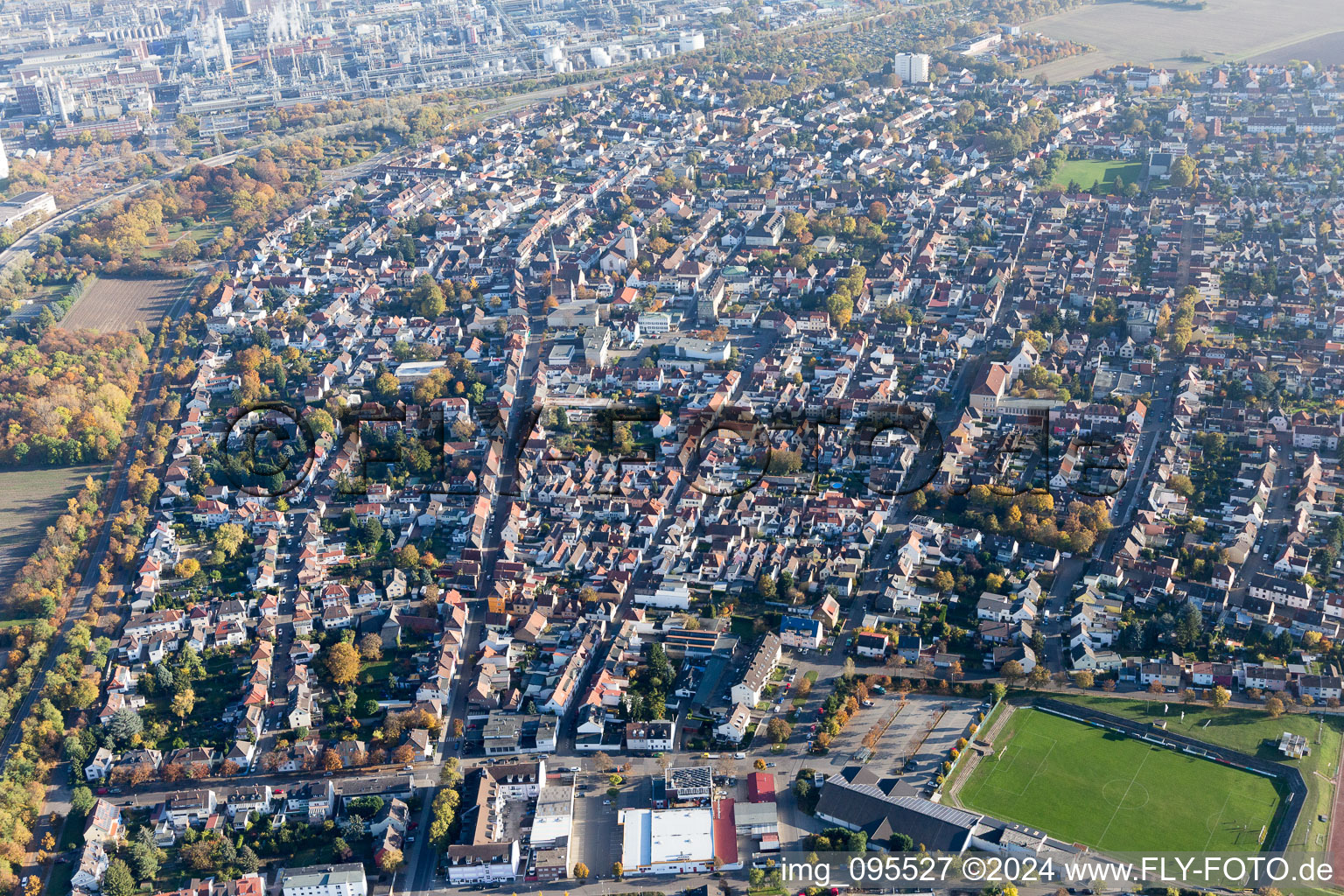 District Oppau in Ludwigshafen am Rhein in the state Rhineland-Palatinate, Germany viewn from the air