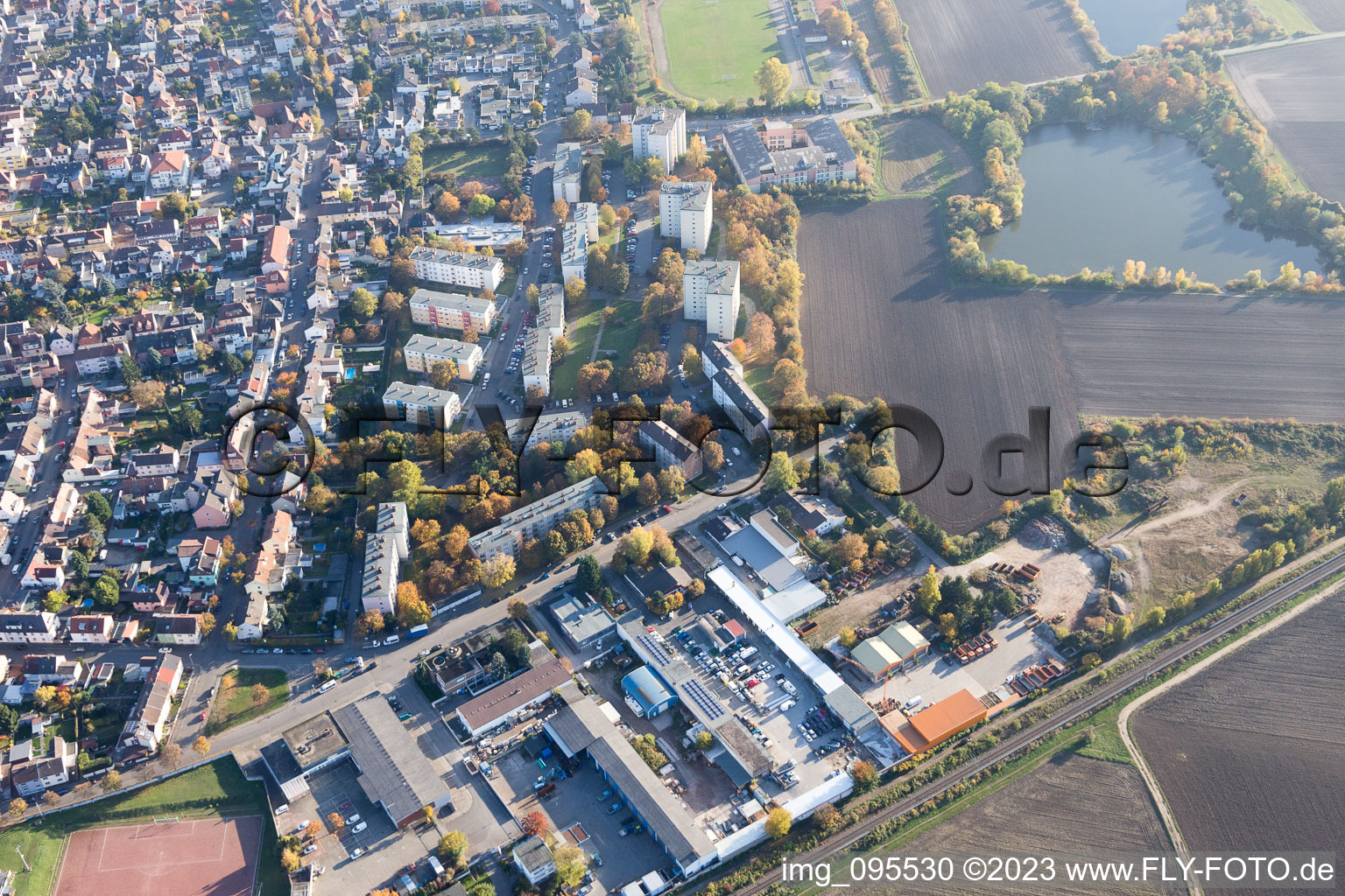 District Oppau in Ludwigshafen am Rhein in the state Rhineland-Palatinate, Germany from the drone perspective